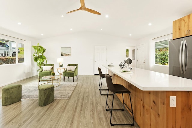 25-228 Hana St, Hilo, HI 96720 - kitchen with light countertops, healthy amount of natural light, recessed lighting, light wood-style floors, and vaulted ceiling