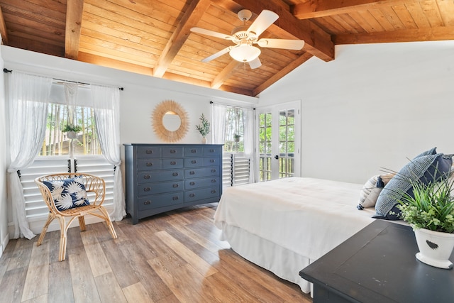 77-6452 Leilani St, Kailua-Kona, HI 96740 - bedroom featuring wood ceiling, light wood-style floors, multiple windows, a ceiling fan, and access to outside