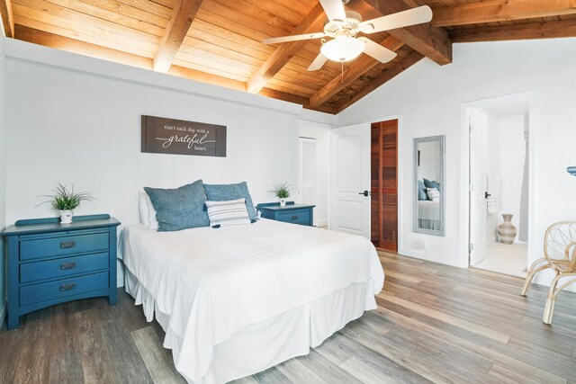 77-6452 Leilani St, Kailua-Kona, HI 96740 - bedroom with wooden ceiling, wood finished floors, a closet, ceiling fan, and ensuite bath