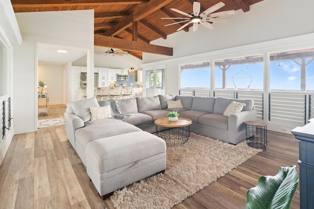77-6452 Leilani St, Kailua-Kona, HI 96740 - living area with a ceiling fan, wood ceiling, and light wood finished floors