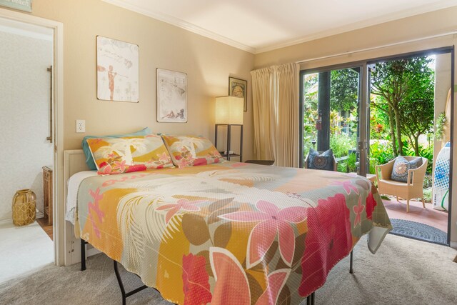 3920 Wyllie Rd Unit 6A, Princeville, HI 96722 - carpeted bedroom with access to exterior and crown molding