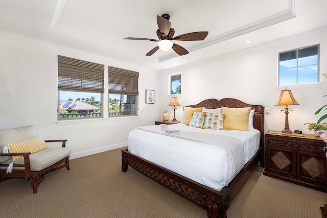 68-1118 N Kaniku Dr Unit 2404, Kamuela, HI 96743 - bedroom featuring a raised ceiling, ornamental molding, carpet floors, and a ceiling fan