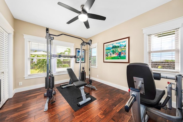 73-4366 Koikoi St, Kailua-Kona, HI 96740 - exercise area featuring wood finished floors and a ceiling fan