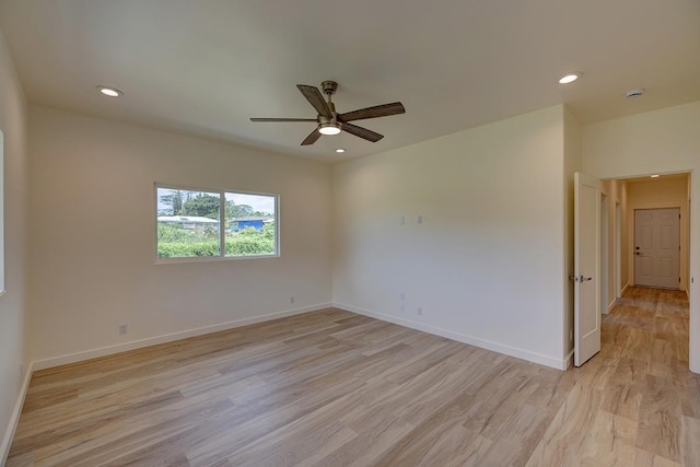 16-1653 34th Ave, Keaau, HI 96760 - unfurnished room featuring a ceiling fan, light wood-style flooring, recessed lighting, and a smoke detector