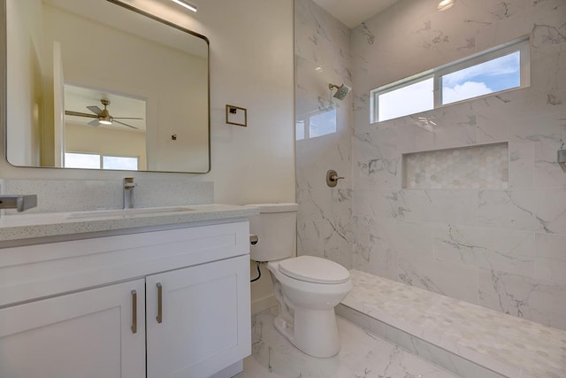 16-1653 34th Ave, Keaau, HI 96760 - full bath with vanity, a marble finish shower, marble finish floors, and a ceiling fan