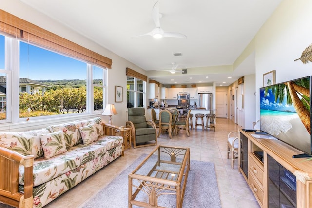 78-6833 Alii Dr Unit C5, Kailua-Kona, HI 96740 - living room featuring a ceiling fan and light tile patterned floors