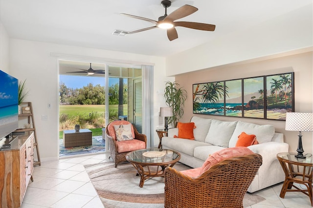 69-200 Pohakulana Pl Unit E2, Waikoloa, HI 96738 - living room featuring ceiling fan and light tile patterned floors