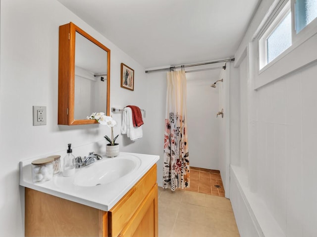 1668 Kilauea Ave, Hilo, HI 96720 - bathroom featuring vanity, a shower with shower curtain, and tile patterned floors
