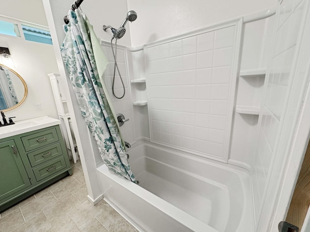 17-312 Volcano Rd, Kurtistown, HI 96760 - full bathroom featuring shower / bath combination with curtain, vanity, and tile patterned flooring