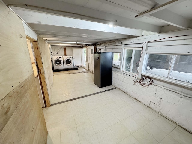 17-312 Volcano Rd, Kurtistown, HI 96760 - basement with freestanding refrigerator, independent washer and dryer, and light floors