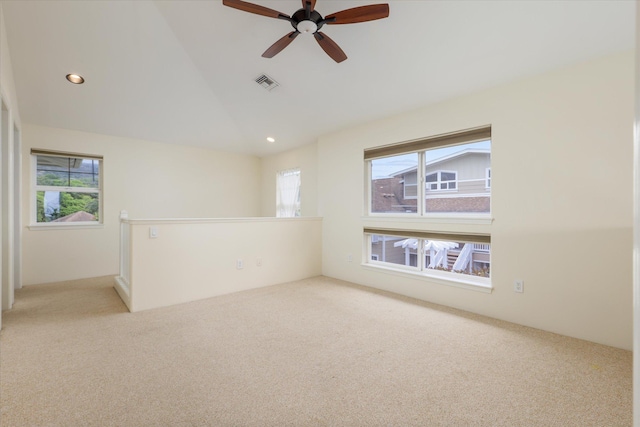 75-6060 Kuakini Hwy Unit E4, Kailua-Kona, HI 96740 - carpeted empty room featuring vaulted ceiling, recessed lighting, and a ceiling fan
