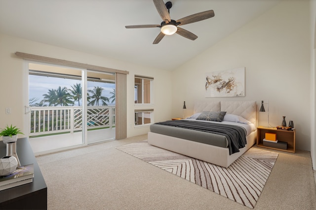 75-6060 Kuakini Hwy Unit E4, Kailua-Kona, HI 96740 - bedroom with carpet, access to exterior, vaulted ceiling, and a ceiling fan