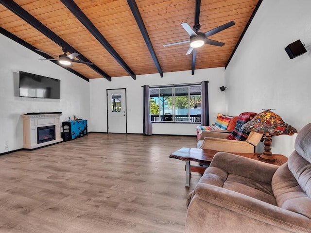 15-974 Paradise Ala Kai Dr, Keaau, HI 96749 - living area featuring ceiling fan, wooden ceiling, a glass covered fireplace, and wood finished floors