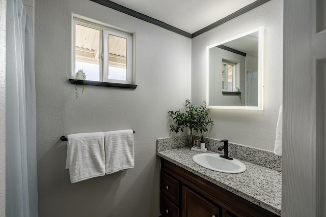 64-5246 Puu Nani Dr, Kamuela, HI 96743 - bathroom featuring vanity and ornamental molding