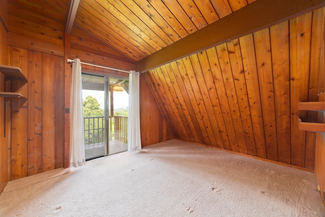 16-1331 Opeapea Rd, Mountain View, HI 96760 - additional living space featuring vaulted ceiling, carpet floors, wood walls, and wooden ceiling
