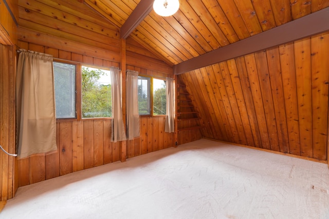 16-1331 Opeapea Rd, Mountain View, HI 96760 - empty room with vaulted ceiling, wooden walls, wood ceiling, and carpet