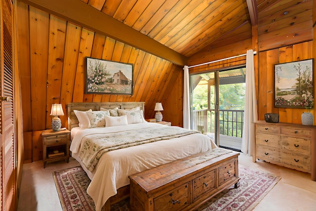 16-1331 Opeapea Rd, Mountain View, HI 96760 - bedroom with access to outside, wooden walls, and wood ceiling