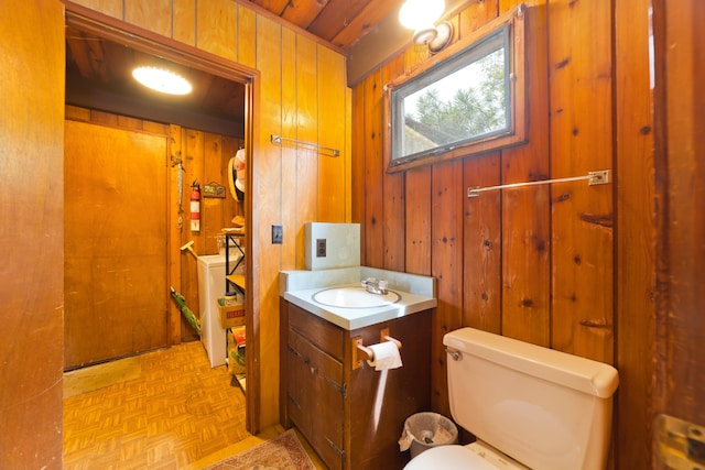 16-1331 Opeapea Rd, Mountain View, HI 96760 - half bathroom featuring wood walls, vanity, and wooden ceiling