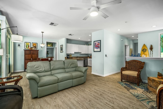 4919 Pepelani Lp Unit 2A, Princeville, HI 96722 - living area with light wood-style flooring, ceiling fan, and recessed lighting