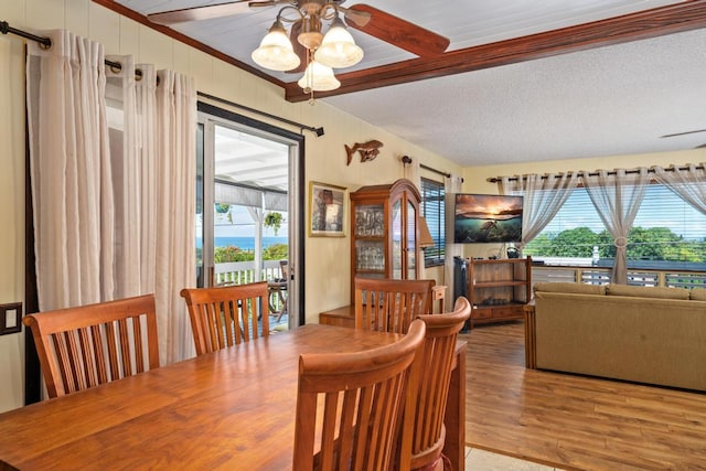 76-6132 Plumeria Rd, Kailua-Kona, HI 96740 - dining area with plenty of natural light, wood finished floors, a ceiling fan, and beam ceiling