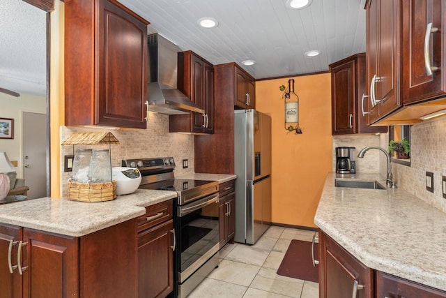 76-6132 Plumeria Rd, Kailua-Kona, HI 96740 - kitchen featuring stainless steel appliances, wall chimney range hood, tasteful backsplash, recessed lighting, and dark brown cabinets