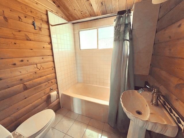 11-3927 8th St, Volcano, HI 96785 - full bath featuring wooden ceiling, tile patterned flooring, and shower / bath combo with shower curtain