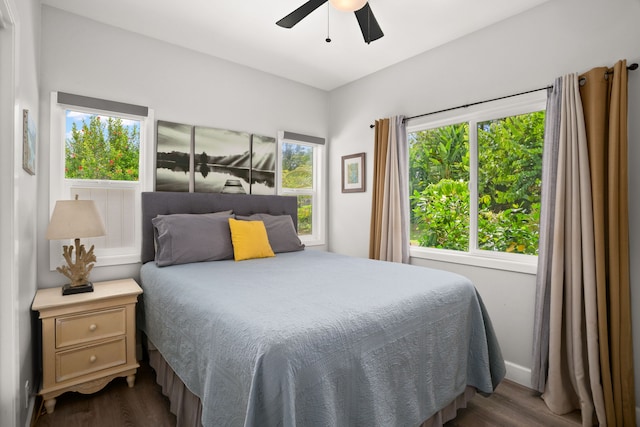 5970-A Heamoi Pl, Kapaa, HI 96746 - bedroom with dark wood-style floors and ceiling fan