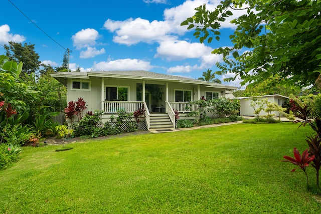 5970-A Heamoi Pl, Kapaa, HI 96746 - view of front of house featuring a front lawn, an outbuilding, and a porch