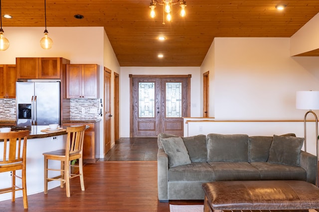 73-1599 Hao St, Kailua-Kona, HI 96740 - living room with wooden ceiling, recessed lighting, and dark wood-type flooring