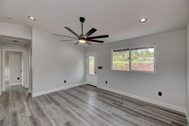 16-2069 Azure Dr, Pahoa, HI 96778 - unfurnished room with a ceiling fan, wood finished floors, recessed lighting, and a smoke detector