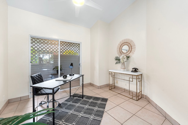 75-217 Nani Kailua Dr Unit 157, Kailua-Kona, HI 96740 - home office with light tile patterned flooring, a ceiling fan, and lofted ceiling
