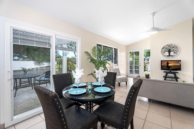 75-217 Nani Kailua Dr Unit 157, Kailua-Kona, HI 96740 - dining area with lofted ceiling, light tile patterned floors, and a ceiling fan