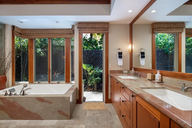 72-106 Hainoa Pl Unit 4, Kailua-Kona, HI 96740 - bathroom featuring a bath, double vanity, and recessed lighting