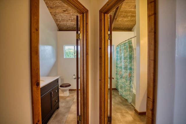 45-3463 Kahana Dr, Honokaa, HI 96727 - hall with light tile patterned floors and wooden ceiling