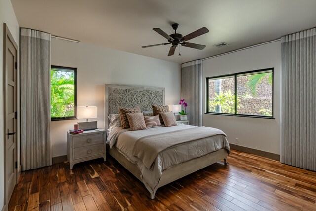 59-217 Lele Naia Dr, Kamuela, HI 96743 - bedroom with dark wood-style flooring and ceiling fan