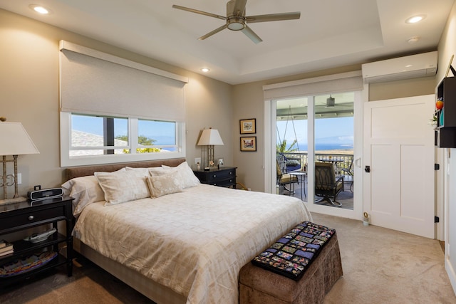68-3609 Eleele St, Waikoloa, HI 96738 - bedroom with a wall mounted AC, access to outside, carpet flooring, recessed lighting, and a tray ceiling