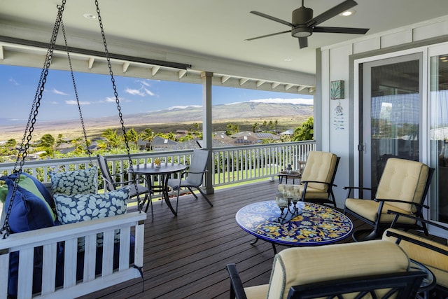 68-3609 Eleele St, Waikoloa, HI 96738 - wooden terrace featuring ceiling fan and a mountain view