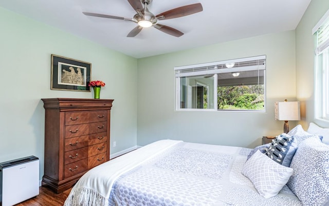 11-3082 Pa Alii St, Volcano, HI 96785 - bedroom with multiple windows, dark wood-type flooring, and ceiling fan