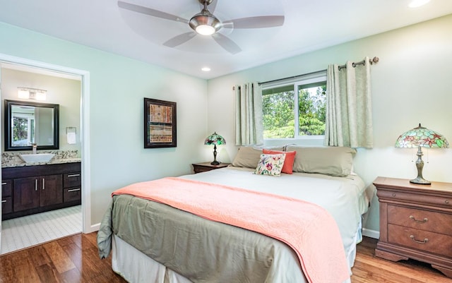 11-3082 Pa Alii St, Volcano, HI 96785 - bedroom featuring wood finished floors, ensuite bathroom, recessed lighting, and a ceiling fan
