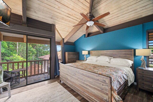4701 Kawaihau Rd Unit B201, Kapaa, HI 96746 - bedroom featuring wooden ceiling, access to outside, wood finished floors, and ceiling fan