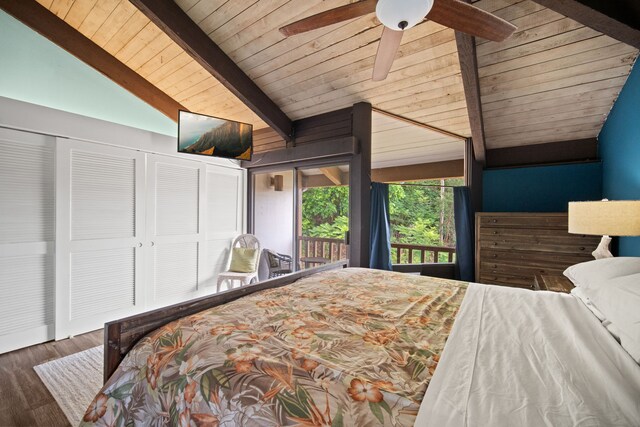 4701 Kawaihau Rd Unit B201, Kapaa, HI 96746 - bedroom featuring wood ceiling, access to exterior, and wood finished floors