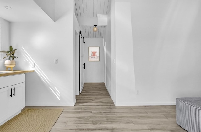 73-4338 Napoo Pl, Kailua-Kona, HI 96740 - hallway featuring a barn door and light wood finished floors