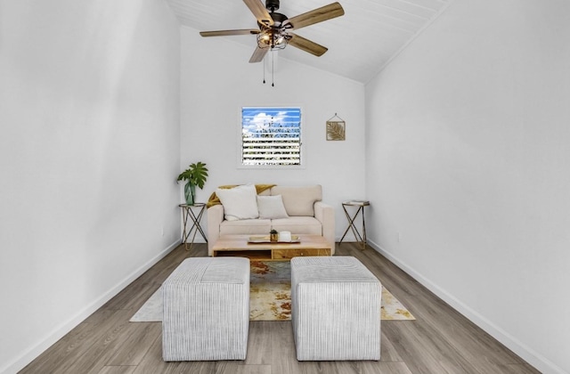 73-4338 Napoo Pl, Kailua-Kona, HI 96740 - sitting room featuring vaulted ceiling, wood finished floors, and ceiling fan