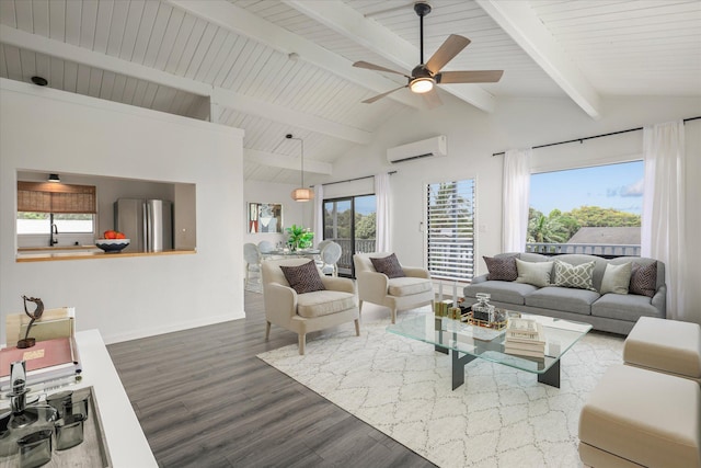 73-4338 Napoo Pl, Kailua-Kona, HI 96740 - living area with a wall unit AC, wood finished floors, and ceiling fan