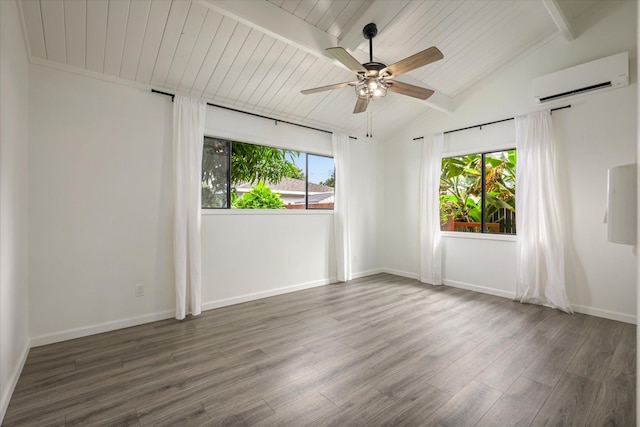 73-4338 Napoo Pl, Kailua-Kona, HI 96740 - empty room featuring a wall unit AC, plenty of natural light, wood finished floors, a ceiling fan, and wood ceiling