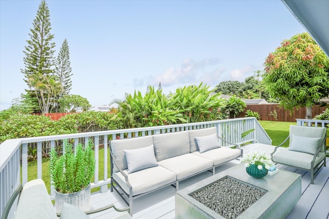 73-4338 Napoo Pl, Kailua-Kona, HI 96740 - deck featuring an outdoor living space and a fenced backyard