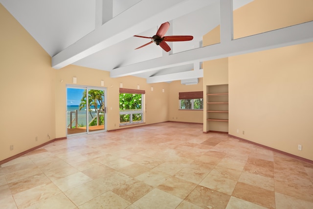 4491 Kikiaola Pl, Kekaha, HI 96752 - spare room featuring a ceiling fan, beam ceiling, and high vaulted ceiling