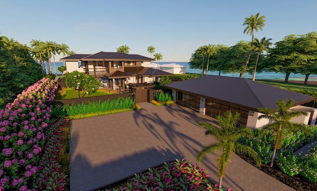 68-1006 Ke Kailani Dr, Kamuela, HI 96743 - rear view of property featuring a gate, a water view, and a garage