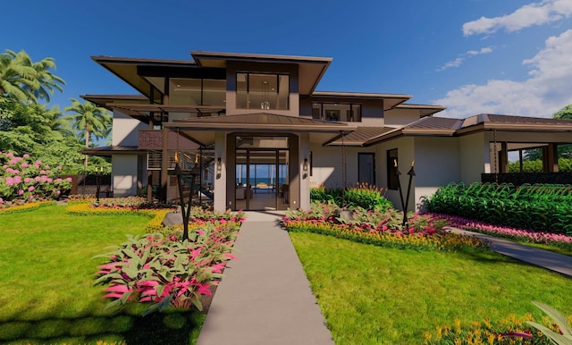68-1006 Ke Kailani Dr, Kamuela, HI 96743 - view of front of property with stucco siding, a front lawn, a standing seam roof, and a metal roof