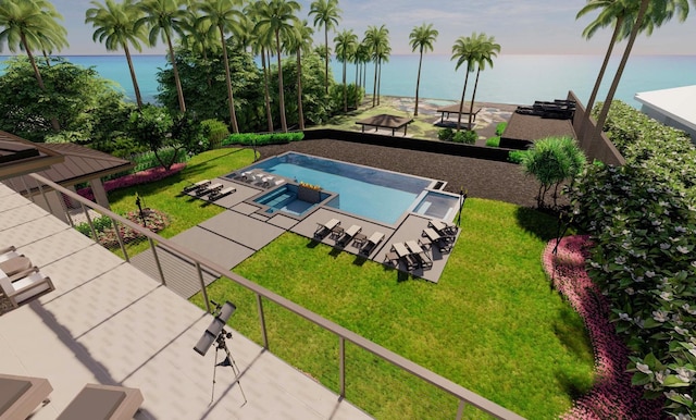 68-1006 Ke Kailani Dr, Kamuela, HI 96743 - view of pool featuring a water view, a yard, and a patio